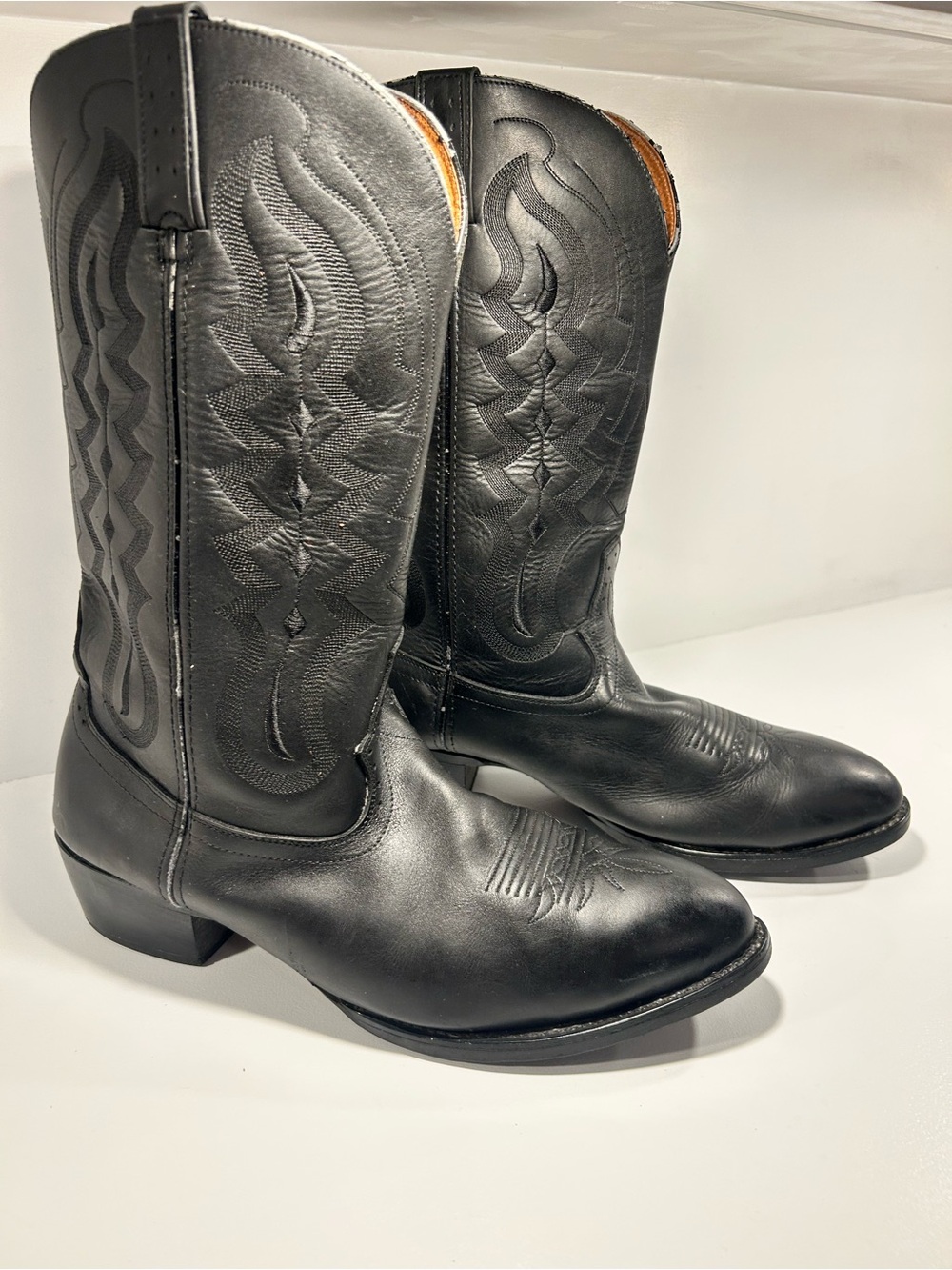 Roadwolf Men’s Black Leather Western Cowboy Boots Size 12W Wide Round Toe Rider
